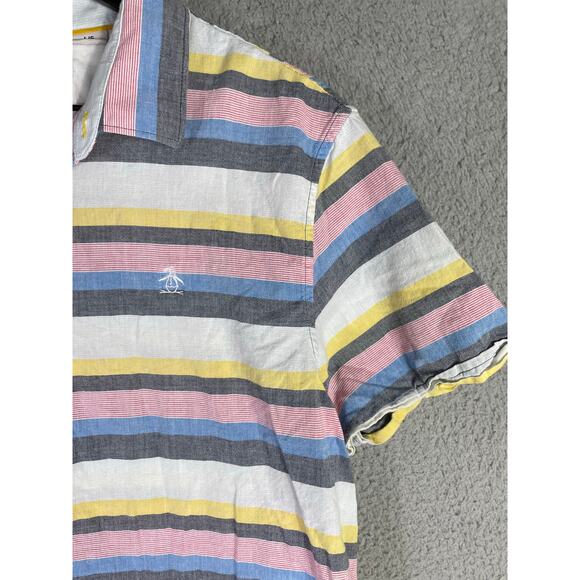 Original Penguin Heritage Slim Fit Striped Short Sleeve Button Shirt Men's Large - Picture 10 of 10